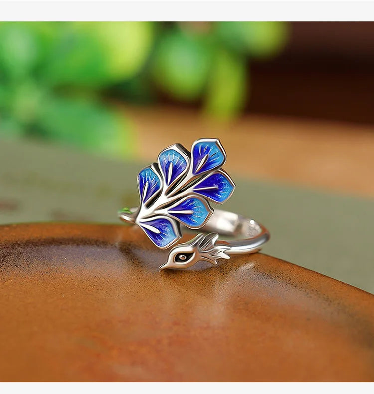 925 Sterling Silver Blue Peacock Wedding Rings For Women Engagement Wedding Fine Jewelry Jewellery Women Wholesale