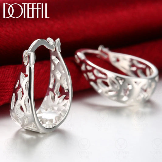 DOTEFFIL 925 Sterling Silver Geometric Hollow Hoop Earring For Woman Charm Engagement Party Wedding Party Jewelry Gift