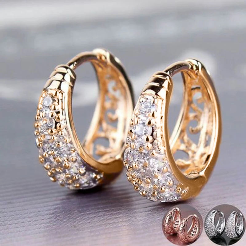 Huitan Daily Wear Hoop Earrings for Women Luxury Paved Dazzling CZ Exquisite Accessories Good Quality Fashion Versatile Jewelry