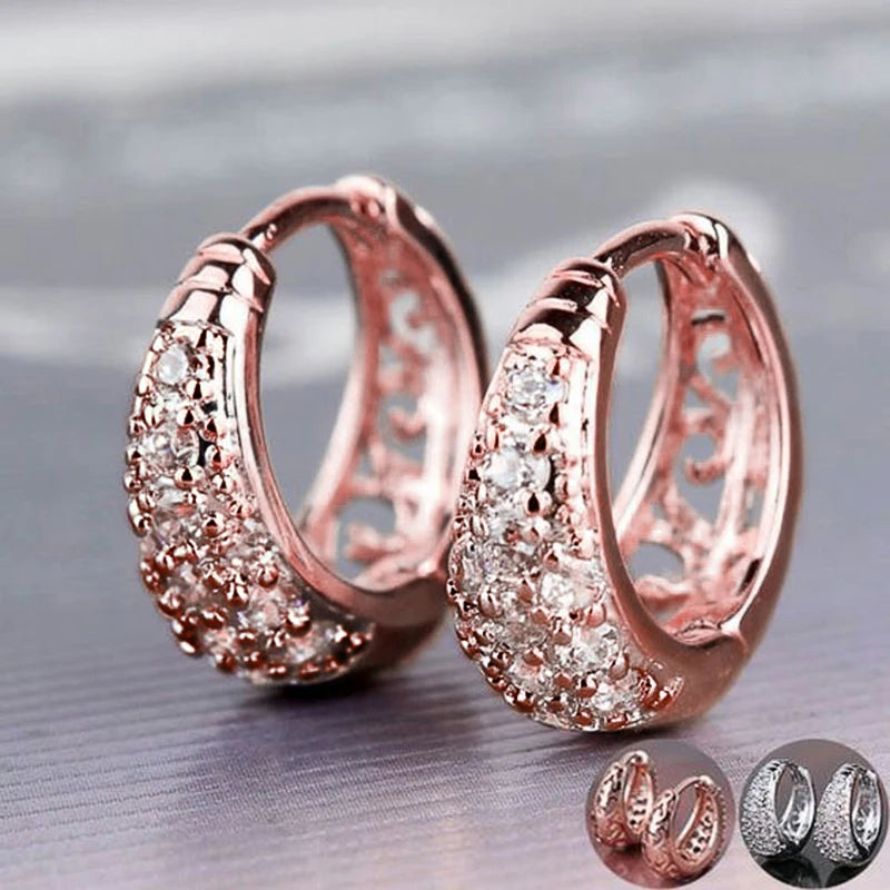 Huitan Daily Wear Hoop Earrings for Women Luxury Paved Dazzling CZ Exquisite Accessories Good Quality Fashion Versatile Jewelry