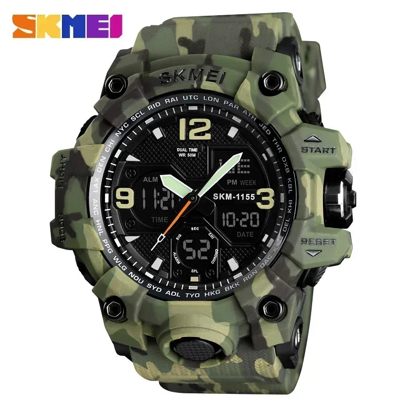 SKMEI 1155B  5Bar Waterproof Dual Display Wristwatches Relogio Masculino watch Sport Men Military Digital Watches Sport Watch