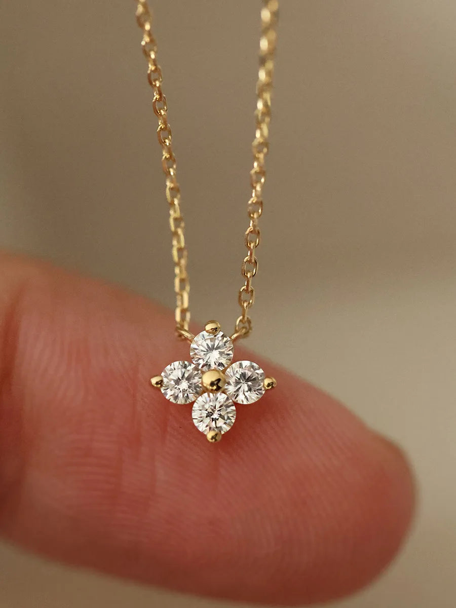 ITSMOS Solid 925 Sterling Silver Zircon Flower Diamond Pendant Necklace Dainty Simple Gold Necklace For Women Wedding Party