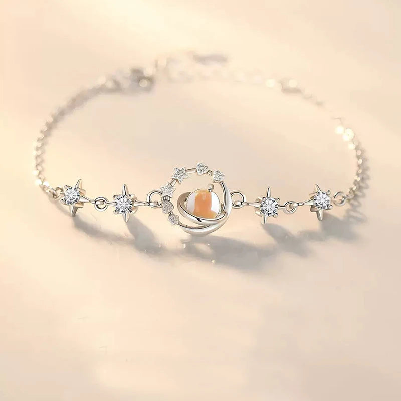 NEW European S925 Sterling silver AAA CZ Moonlight Stone Planet Bracelet Chain For Women Birthday Party Gift Jewelry