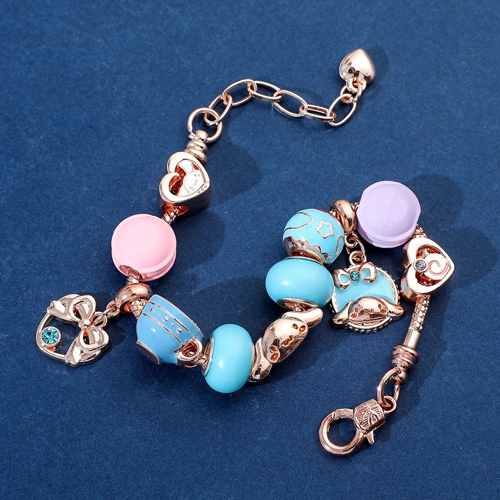 Anime Sanrio Charm Cinnamoroll Bracelet Cartoon Figure Metal Badge Pendant DIY Bracelet Kawaii Xmas Jewelry Accessories Gifts