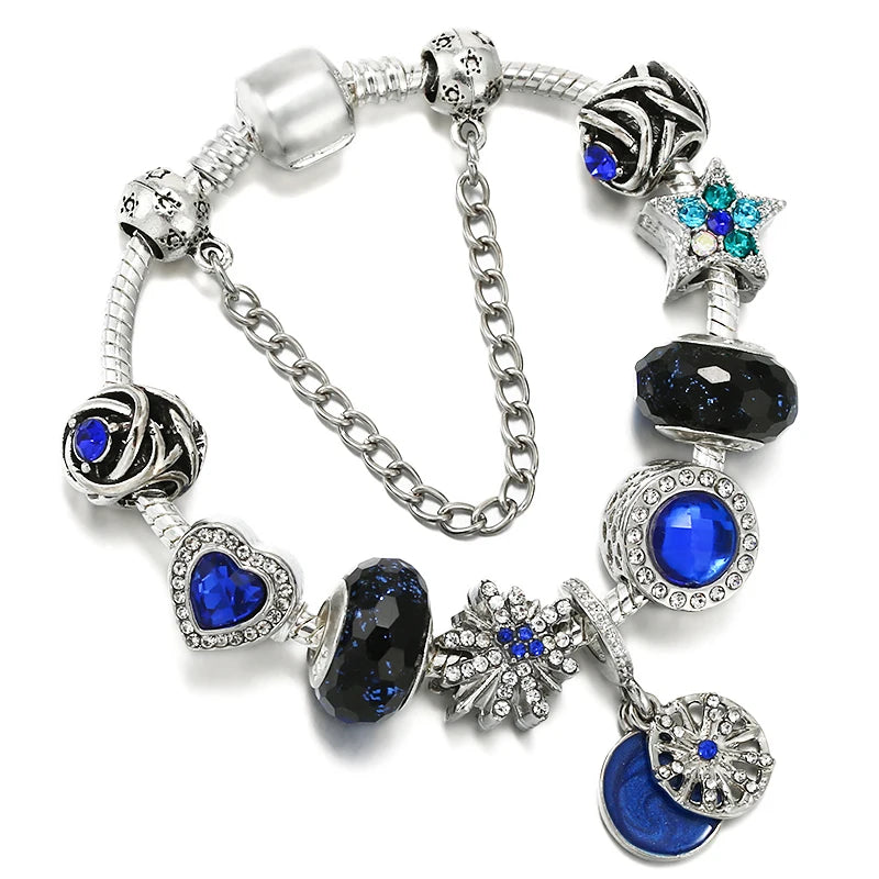 Online Hot Selling Charm Bracelets For Women With Blue Crystal Beads Star Hot-Air-Balloon Pendant DIY Bracelets Fashion Jewelry