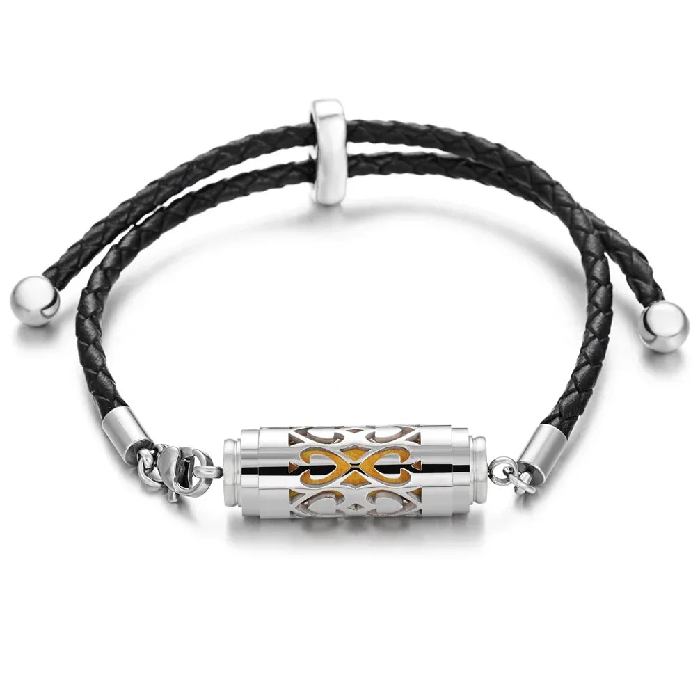 Black Leather Aromatherapy Bracelet Stainless Steel Locket Essential Oil Diffuser Bracelet Leather Charm Bracelets Aroma Jewelry