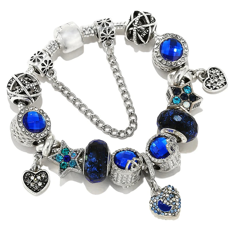 TOGORY Luxury Enamel Donut Beads Bracelets With Silver Color Chain Bracelets For Women Men Fiancee Bijoux Pulseras Jewelry Gift