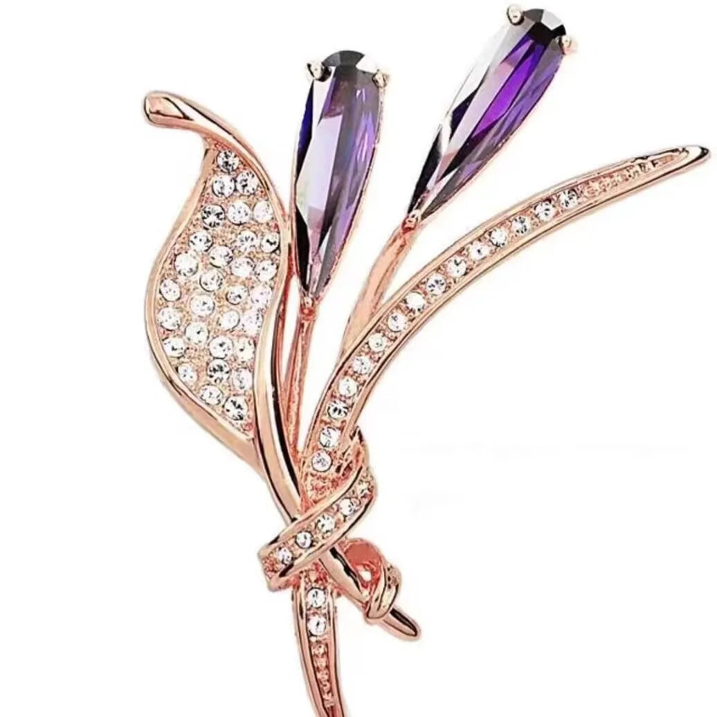 Luxury Lily Flower Brooches Women's Exquisite Crystal Bouquet Plant Corsage Pin Suit Jewelry Accessories