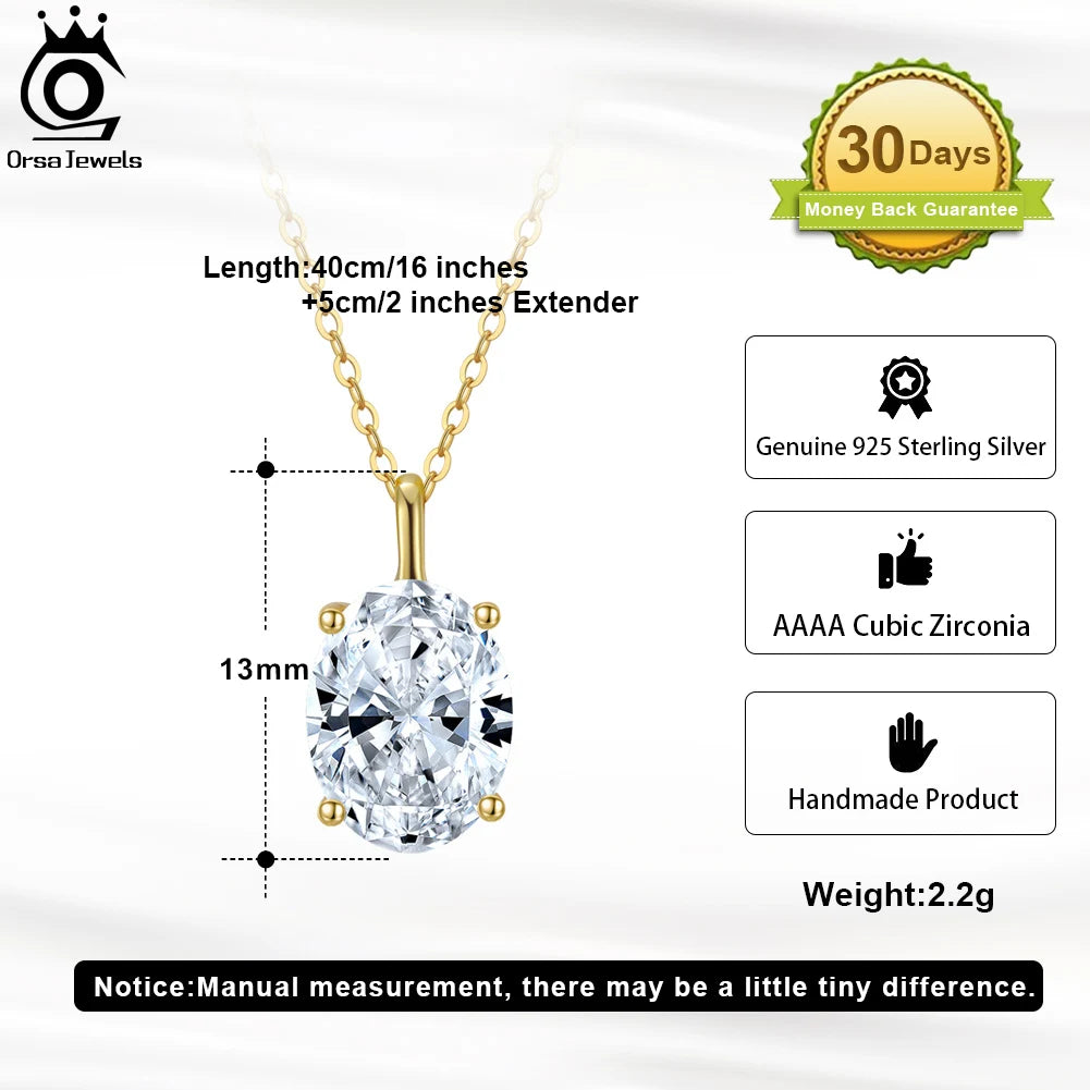 ORSA JEWELS 925 Sterling Silver Cubic Zirconia Bridal Pendant Necklace Elegance Oval-Cut Teardrop CZ Necklace for Women APN11