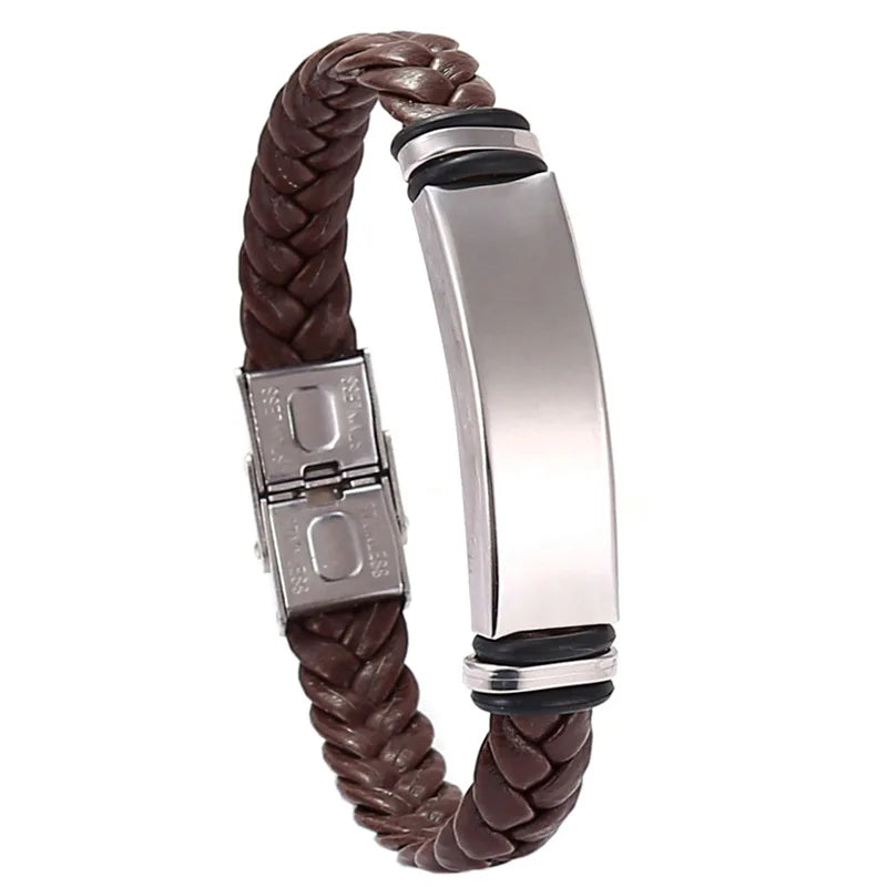 Custom logo Name Engrave Leather Bangle & Bracelet customize Stainless Steel Bracelets For Women Men ID Bracelet