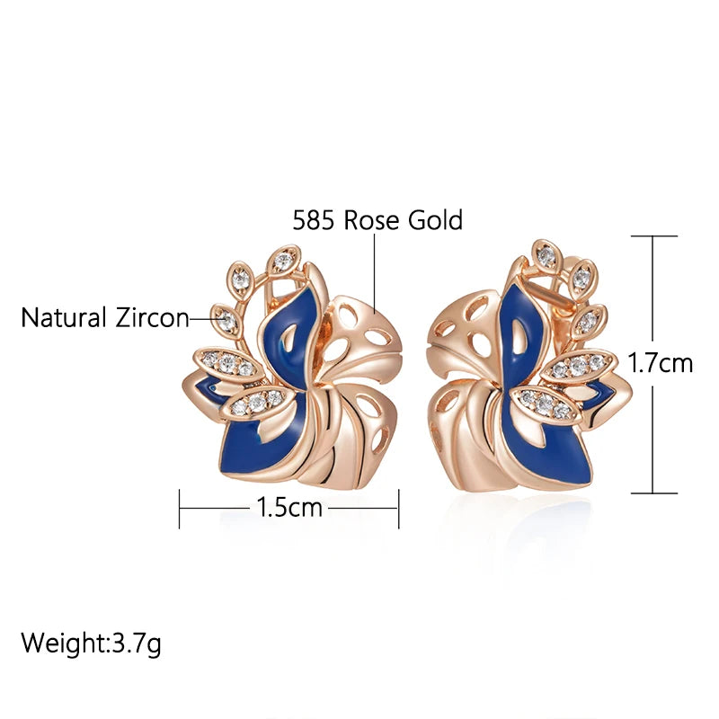 SYOUJYO Leaf Shape 585 Rose Gold Color Earrings For Women Glossy Natural Zircon Luxury Jewelry Party Gift