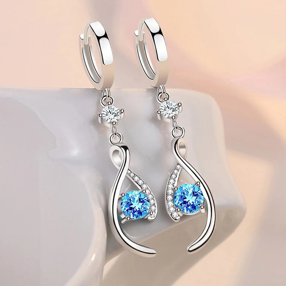 CHSHINE 925 Sterling Silver Love Interweave Blue AAA Zircon Earrings for Women's Wedding Gifts Fashion Jewelry