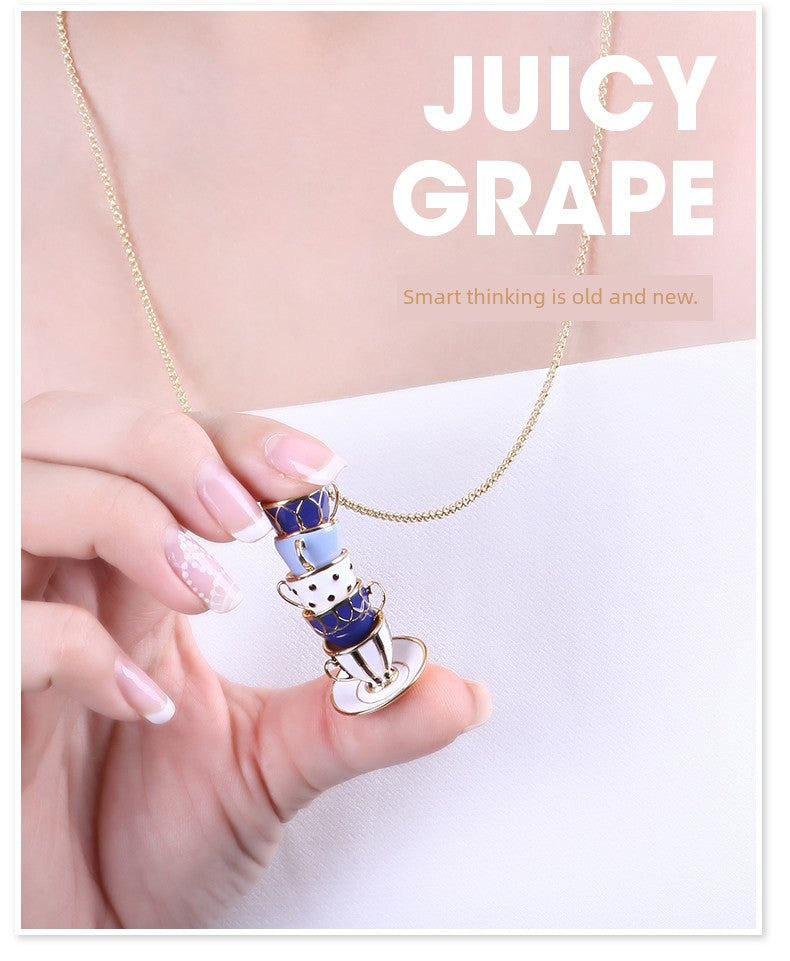 Juicy Grape Female Teapot Pendant Sweater Chain