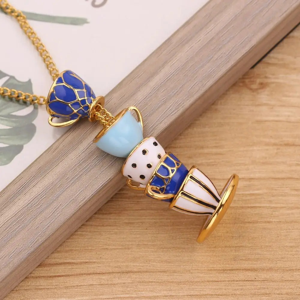 Enamel Jewelry Teapot Locket Coffee Cup pendant Clothing Accessories Earrings Teapot Necklace Tea Cup Necklace Long Necklace