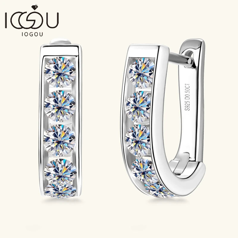 IOGOU Moissanite U-shaped Hoops Earrings 3mm D VVS1 Women's Diamond Geometric Earrings Engagement Accessories Silver 925 Jewelry