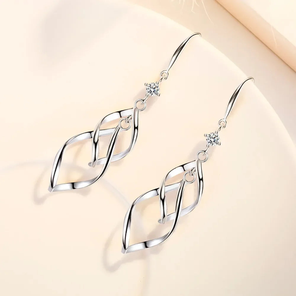 925 Sterling Silver New Women's Fashion Jewelry High Quality Crystal Zircon Hollow Exaggerated Long Tassel Hook Earrings