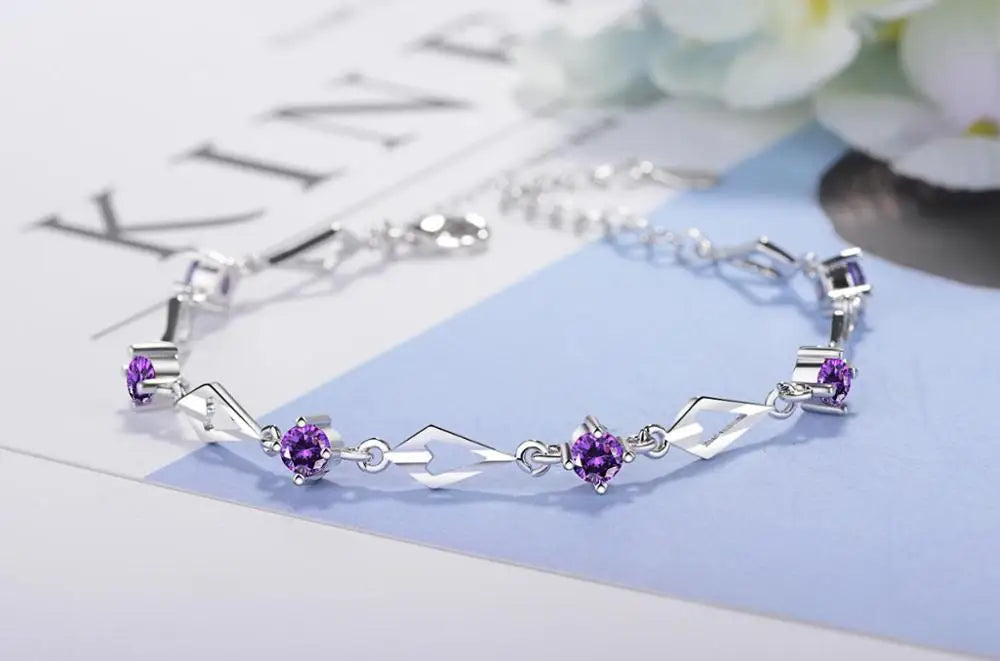 Silver 925 Jewelry Bracelets for Women Trendy Amethyst 925 Sterling Silver Bracelet Charm Women Wedding Bracelet Gift