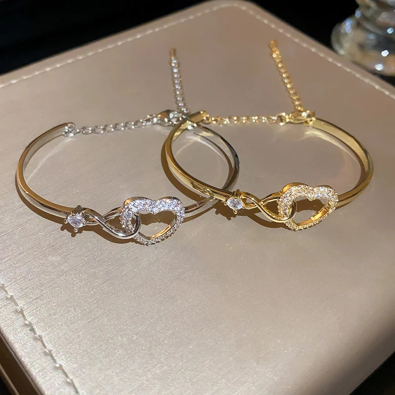 Peach Heart Love Bracelet Bangle Women's Fashion Temperament Zircon Bracelet Light Luxury Link Chain Bracelets Wristband Jewelry