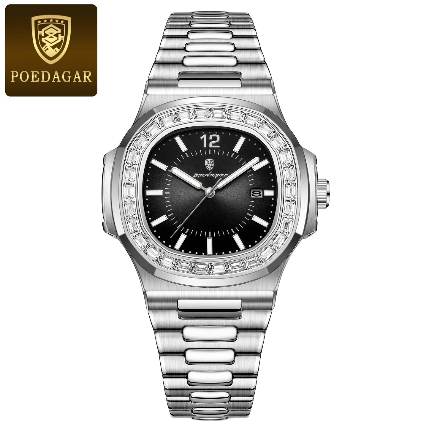 POEDAGAR Luxury Square Man Quartz Watch Waterproof Luminous Date Men's Watch High Quality Stainless Steel Business Men Watches