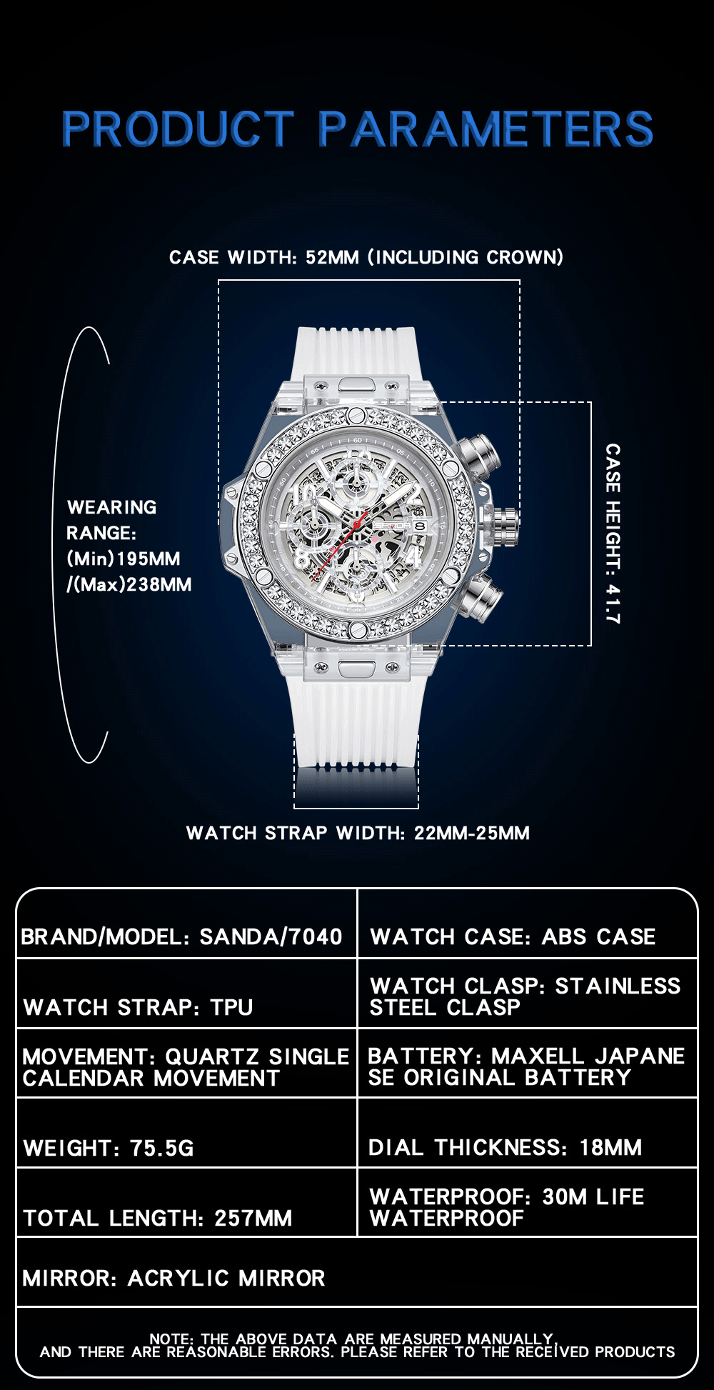 SANDA Fashion Brand Men Quartz Watches Luxury Water Diamond Business Mens Watch Waterproof Chronograph High Quality Men Watch