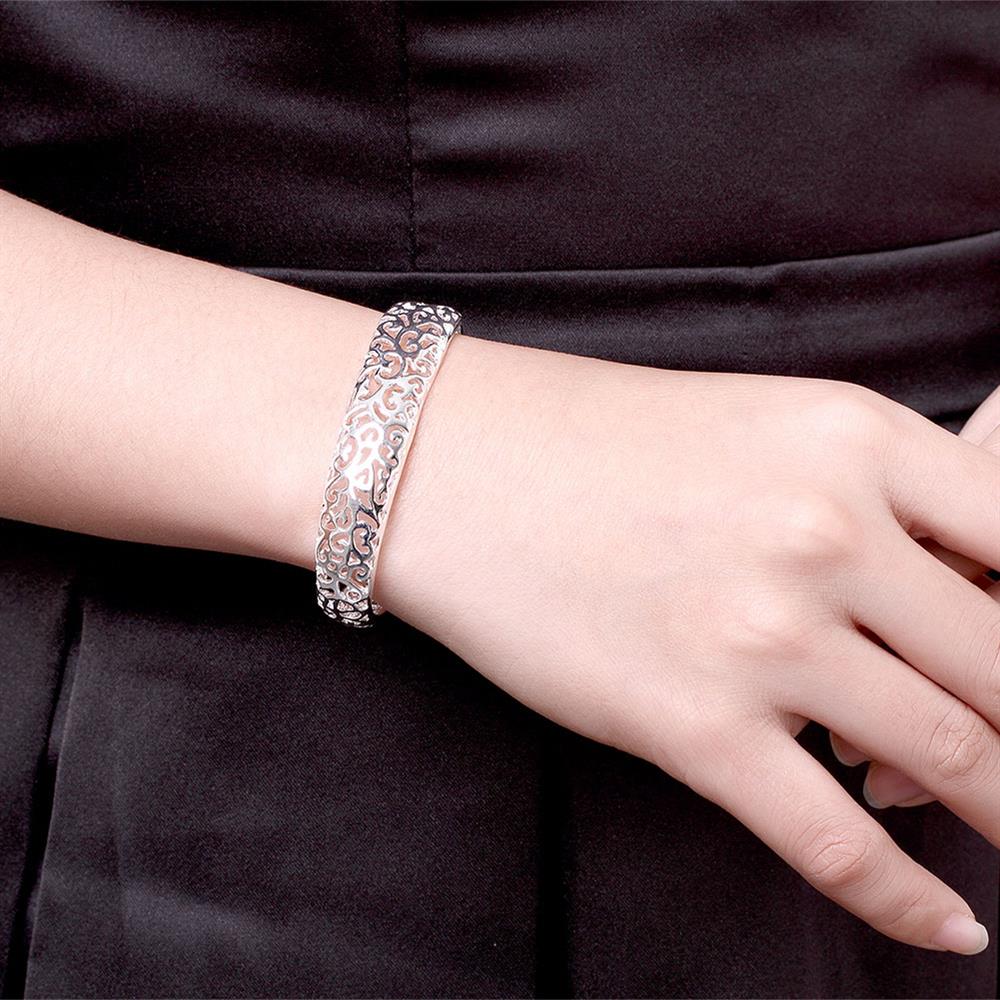 Fine Silver Color Hollow Pattern Bangles Bracelets for Women Adjustable Fashion Luxury Jewelry Wedding Party Lady Gift