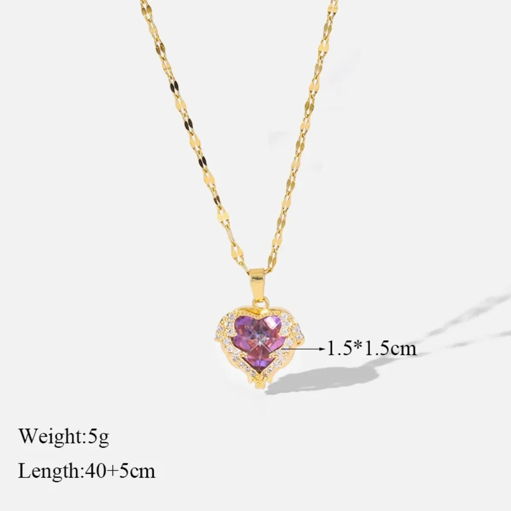 EILIECK 316L Stainless Steel Chain Love Heart Pendant Fot Women Shiny Necklace Wedding Jewelry Gifts Fashion Necklace for Girls