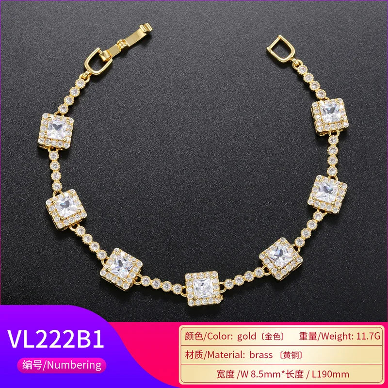 ZHUKOU Shining Heart zircon bracelet for women square shape High quality Zircon women Bracelet Fashion Jewelry Wholesale VL222