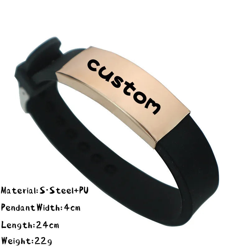 Custom Logo Name Engrave Leather Bangle Hand Made Bracelet Customized Stainless Steel Bracelets For Men ID Bracelet Jewelry Gift