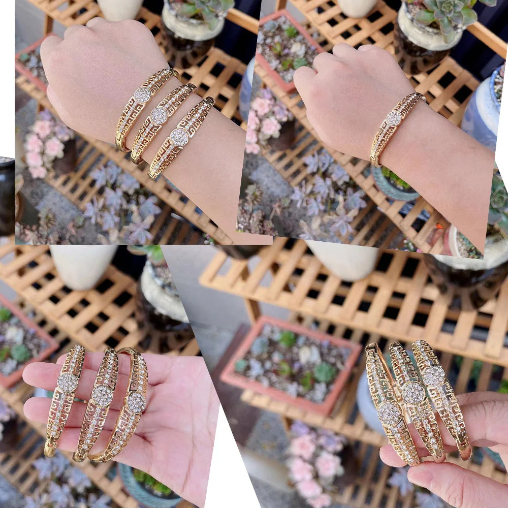 Sunspicems Gold Color Arabic Bracelet Bangle Crystal Women Charm Bracelet Set Dubai Muslim Wedding Jewelry Morocco Bridal Gift