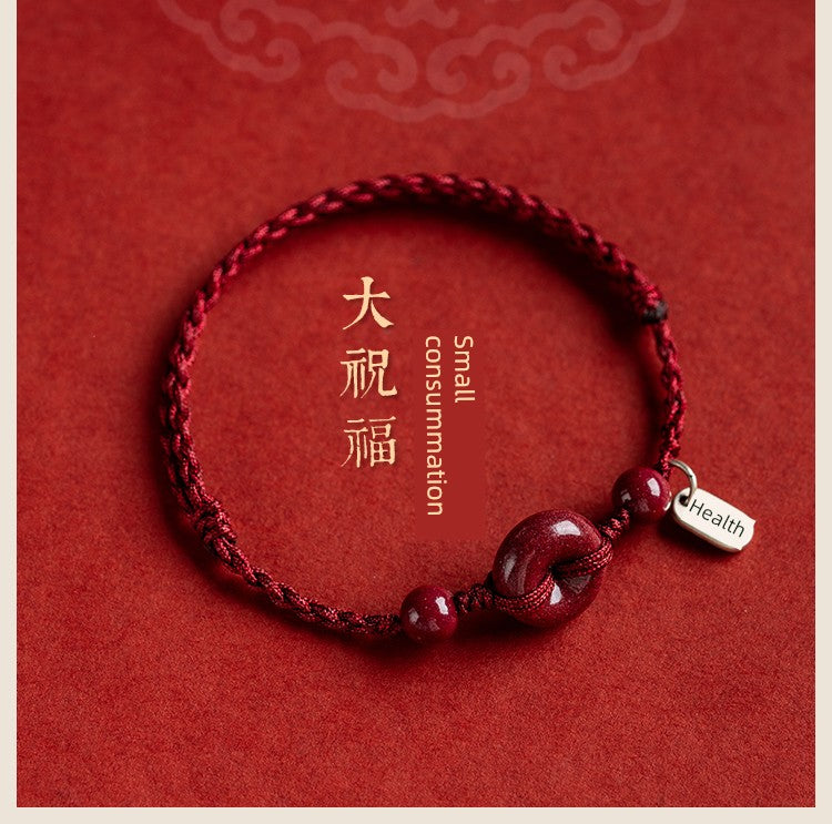 Cinnabar Safety Buckle Bracelet Women's Natural Red Rope Braid Carrying Strap Bracelet Sterling Silver Anklet Official Flagship Store