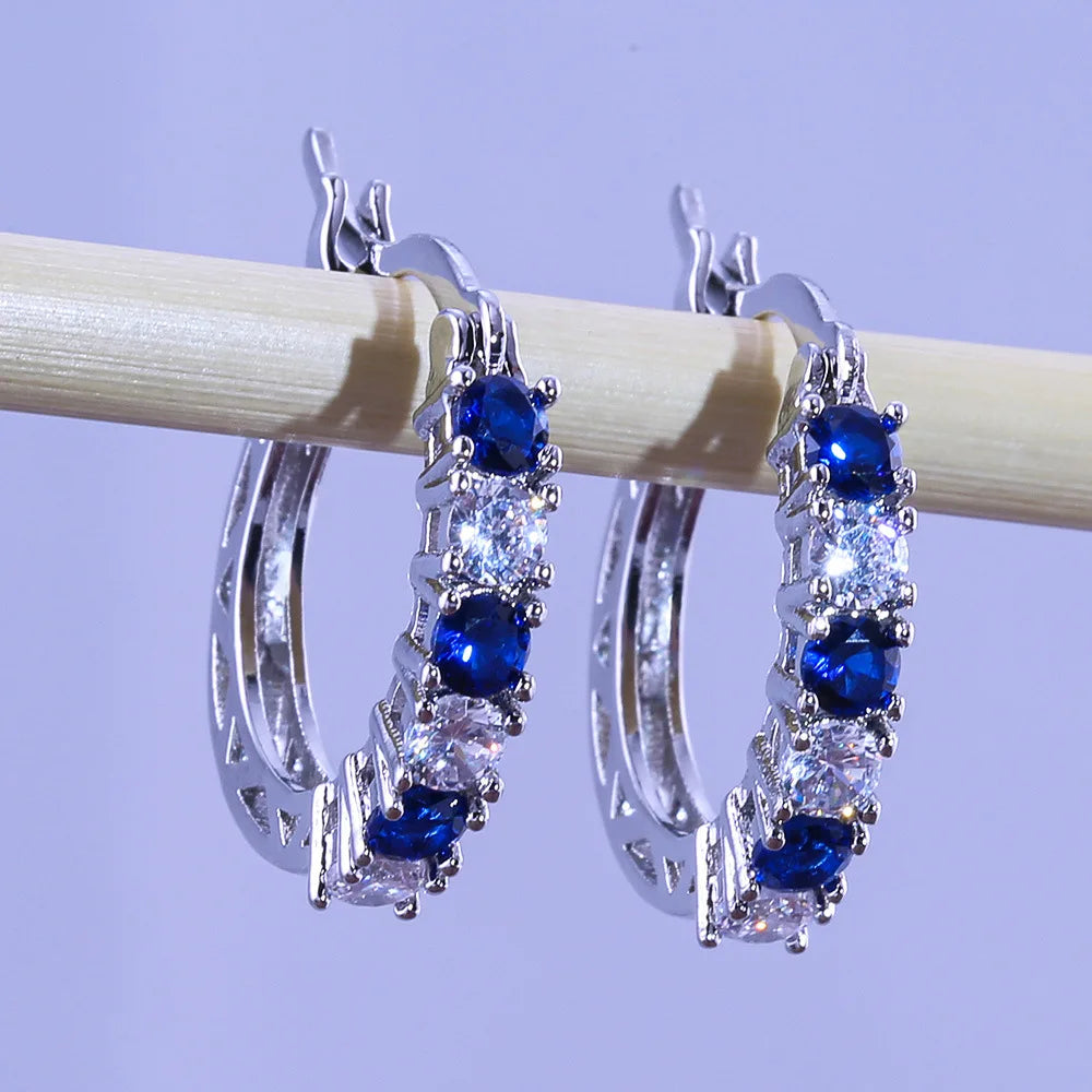 New Luxury Trendy Blue Cubic Zirconia Hoop Earrings Wedding Party Elegant Accessories for Women Anniversary Gift  Jewelry