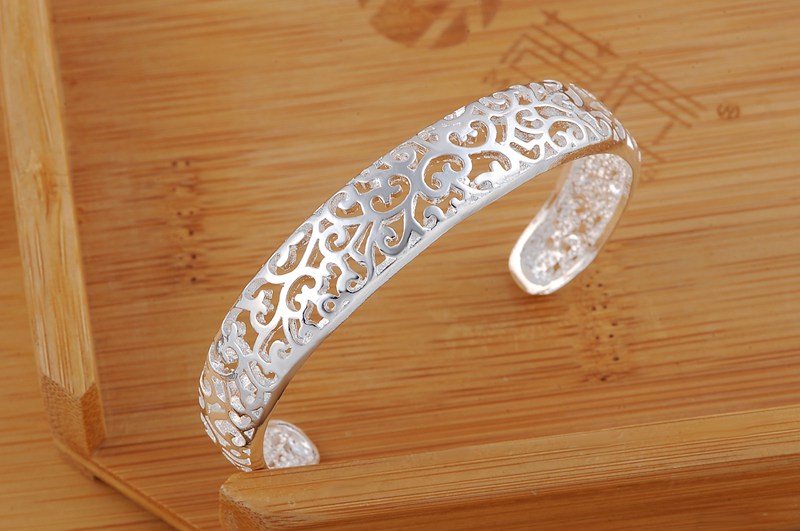 Fine Silver Color Hollow Pattern Bangles Bracelets for Women Adjustable Fashion Luxury Jewelry Wedding Party Lady Gift