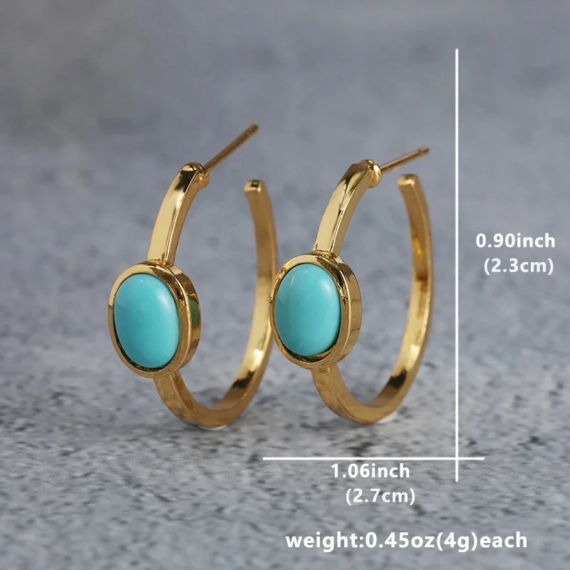 Classic Vintage Oval Turquoise Hoop Earrings Women's Delicate Jewelry Gifts For Her 1Pair