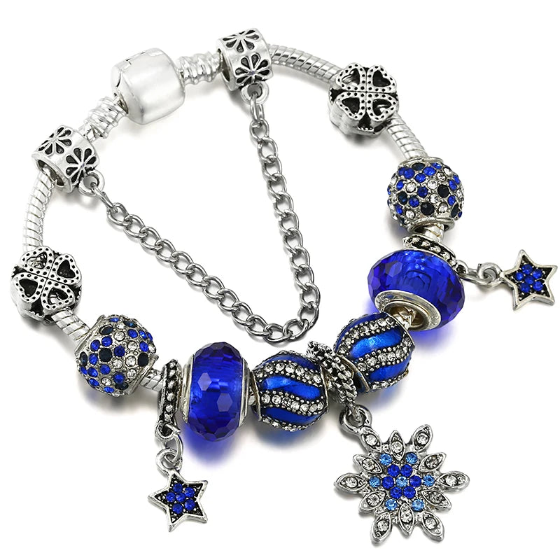 Online Hot Selling Charm Bracelets For Women With Blue Crystal Beads Star Hot-Air-Balloon Pendant DIY Bracelets Fashion Jewelry