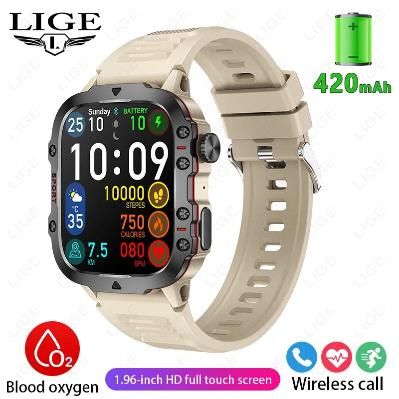 2024 Rugged Military Smart Watch Men Outdoor Watches lP68 Waterproof 2.01" Al Voice Bluetooth Call Smartwatch For Android lOS