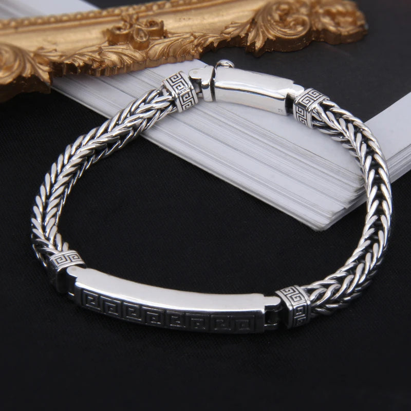 New Silver Color Hemp Rope Keel Men 4mm Bracelet Silver Tide Fashion All-Match Casual Retro Handmade Chinese Style Jewelry