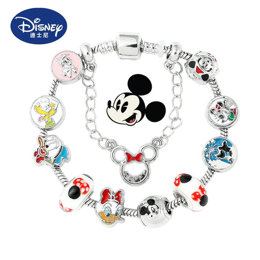 Disney Classic Design Mickey Minnie Charm Bracelet Silver Color Round Women Girl Fashion Jewelry Bracelet Pulsera Mujer