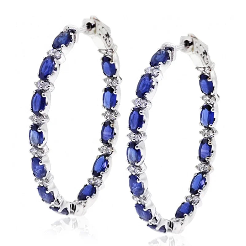 New Luxury Trendy Blue Cubic Zirconia Hoop Earrings Wedding Party Elegant Accessories for Women Anniversary Gift  Jewelry