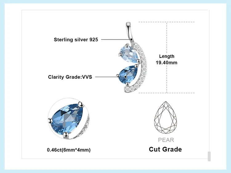 JewelryPalace Natural Sky London Blue Topaz 925 Sterling Silver Pendant Necklace for Woman Fashion Gemstone Choker Without Chain