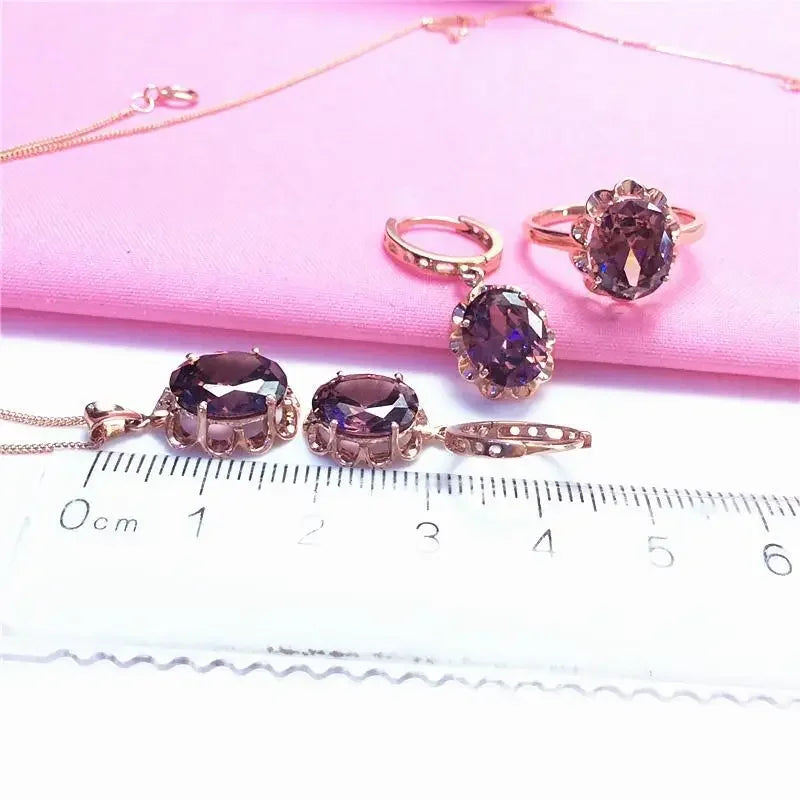 Plated 14K Rose Gold Inlaid Gemstone Earrings for Women Sunflower Luxury Exquisite High Jewelry Set