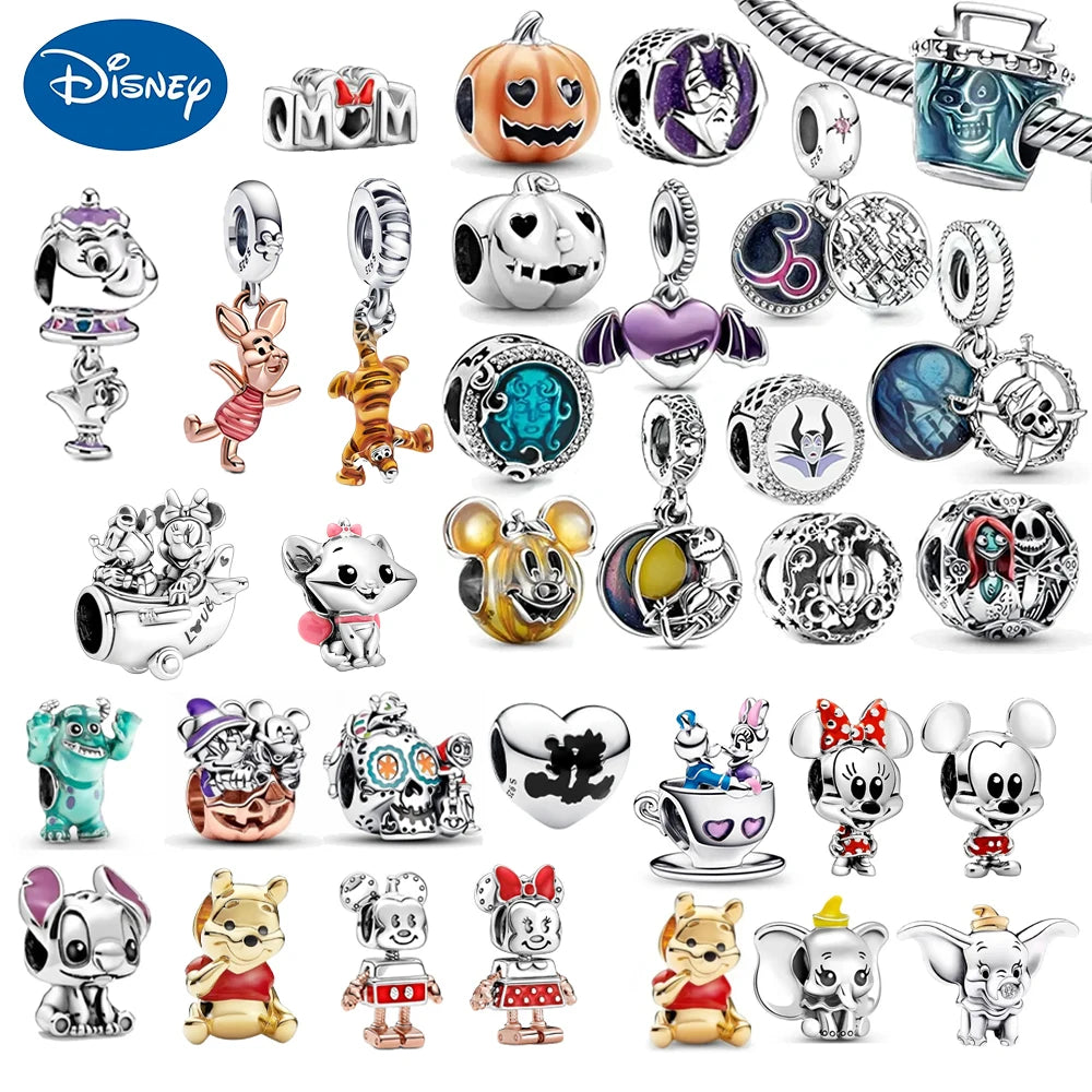 Disney Plata De Ley 925 Silver Bracelet Charms 925 Original Beads Fit Pandora Bangle Mickey Charms Fine Pendant Jewelry DIY Gift