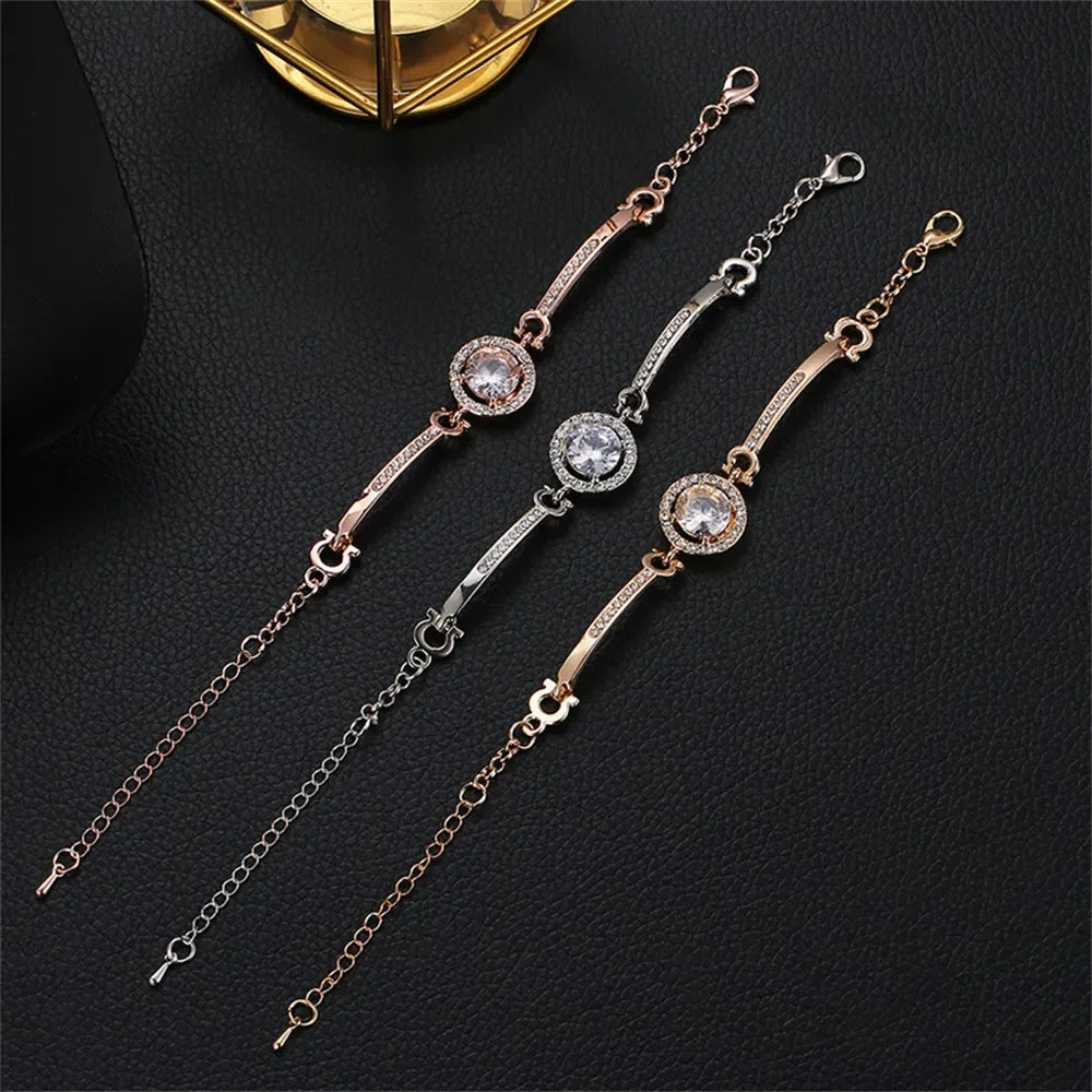 Luxury Clear Crystals Zircon Bracelet Summer Women Adjustable Round Gemstone Bangle Bracelet Party Jewelry Valentine's Day Gift