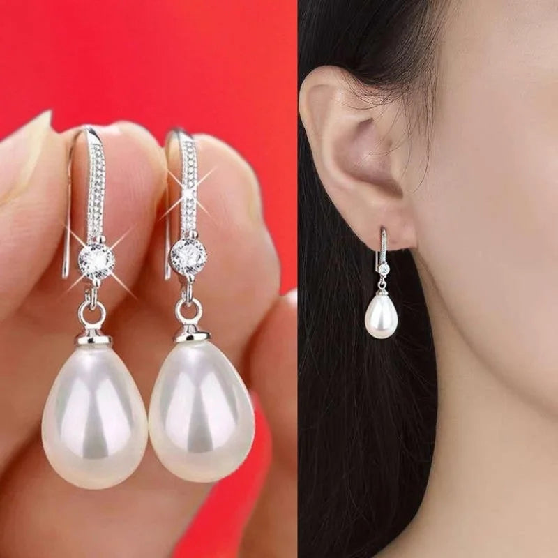 Jewelry for Women Water Drop Pearl Earrings for Women Red White Round Pearl Oval Earrings Wedding Engagement Valentines Day Gift