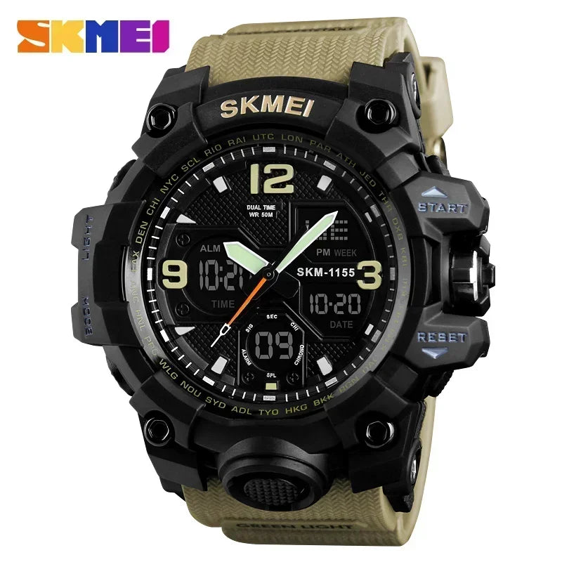 SKMEI 1155B  5Bar Waterproof Dual Display Wristwatches Relogio Masculino watch Sport Men Military Digital Watches Sport Watch