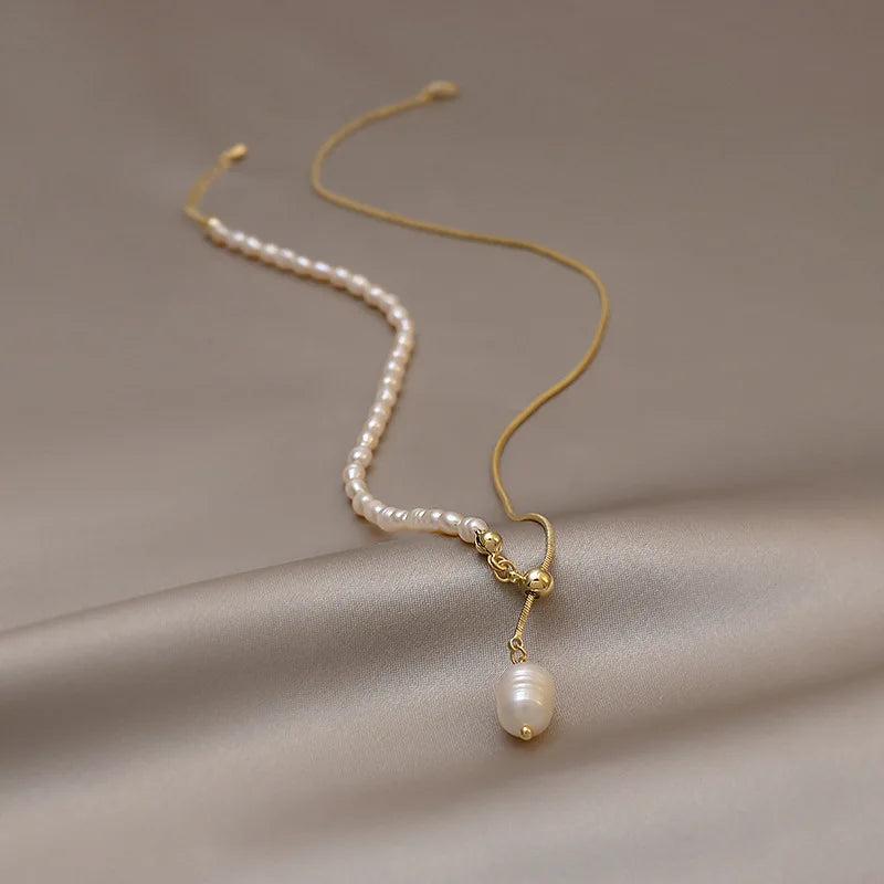 100% Natural Freshwater Pearl 14K Gold Filled Trendy Female Pendant Necklace Jewelry For Women Snake Chains No Fade